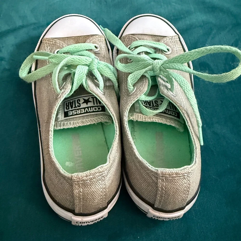 Converse Chuck Taylor All Star Junior Shoes Size 13 Gray Mint Green Lace Up‎
